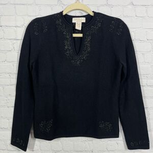 Pure Cashmere Sweater Women Small Black Embroidered Punk Emo Soft Preppy